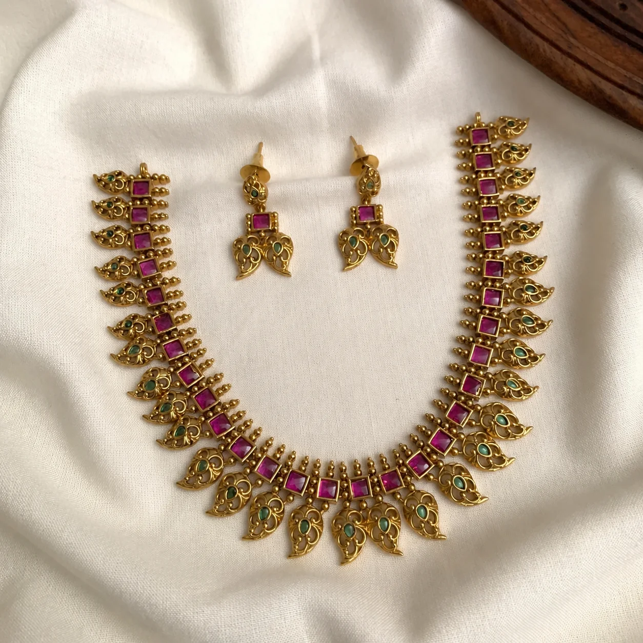 Matte Finish Classical Mango designed Necklace - Handcrafted Jewellery by Gleaming Glitz