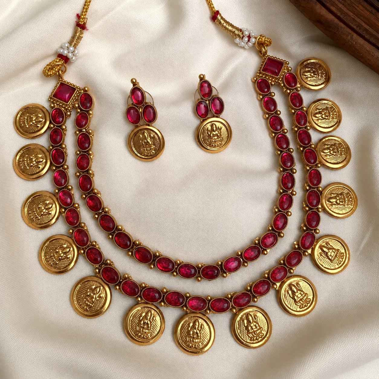 Kemp Ruby Layered Coin Necklace - Handcrafted Jewellery by Gleaming Glitz