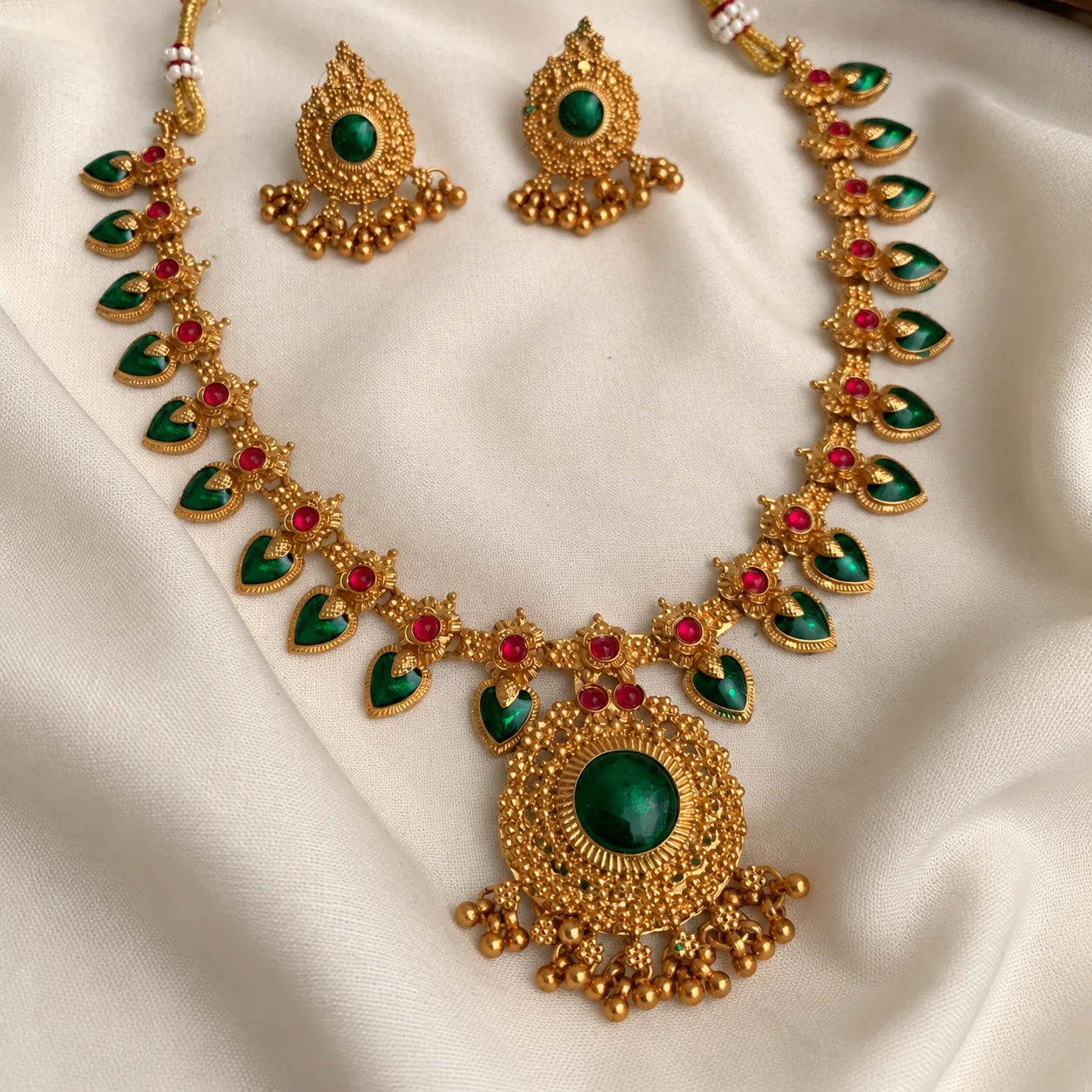 Exquisite Kerala Style Floral Palaka  Short  Necklace - Handcrafted Jewellery by Gleaming Glitz