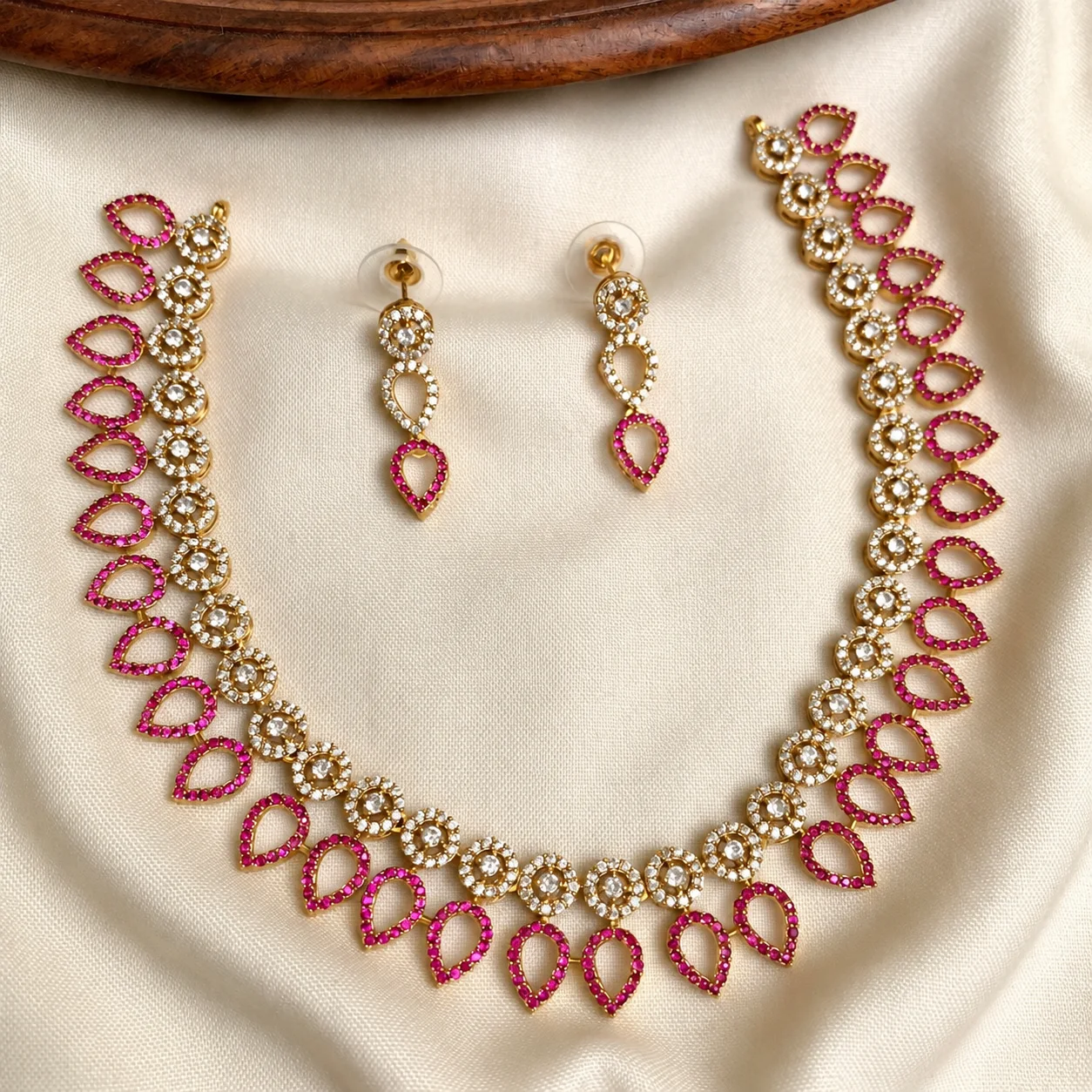 white stone & white + ruby stone necklace sets - Handcrafted Jewellery by Gleaming Glitz