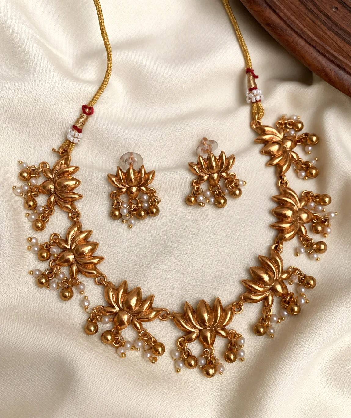 Antique Gold Plated Lotus Flower Necklace - Handcrafted Jewellery by Gleaming Glitz