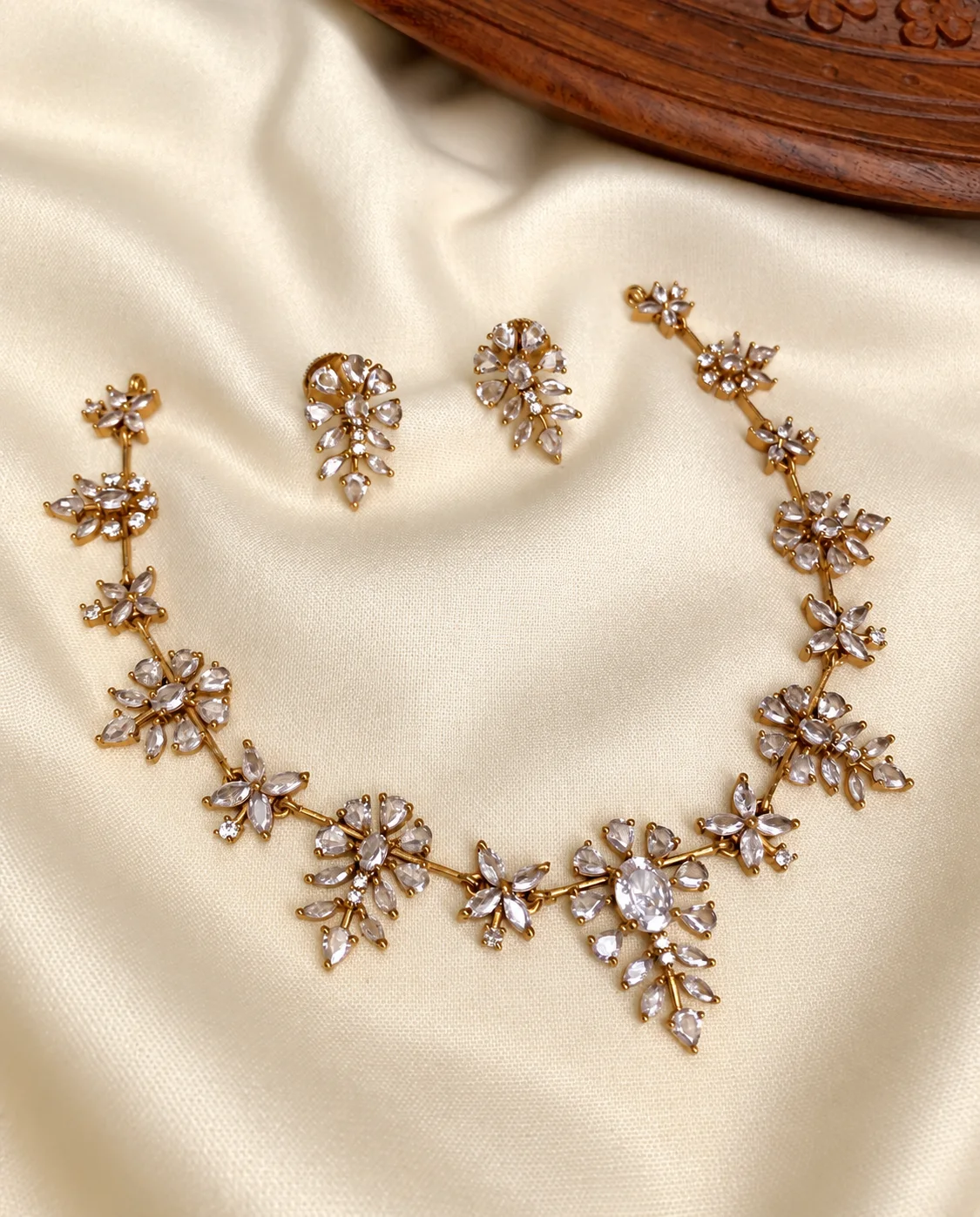 Elegant AD Flower Short Necklace - Handcrafted Jewellery by Gleaming Glitz