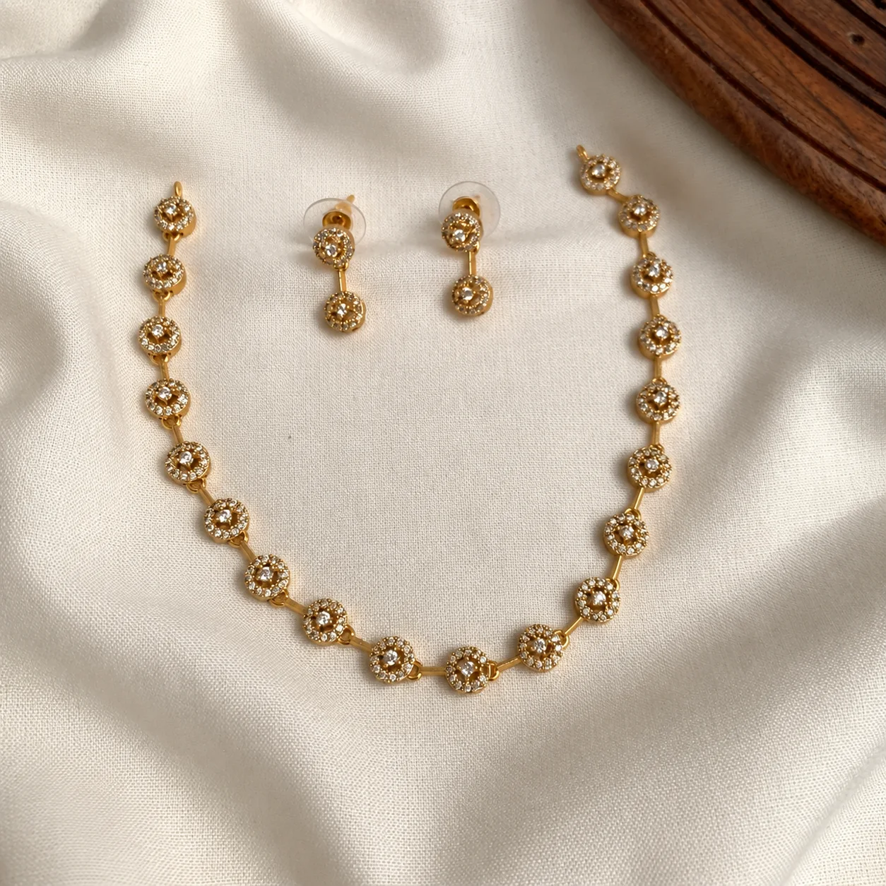 Gold Matte-Tone Floral Diamond-Style Necklace Set - Handcrafted Jewellery by Gleaming Glitz