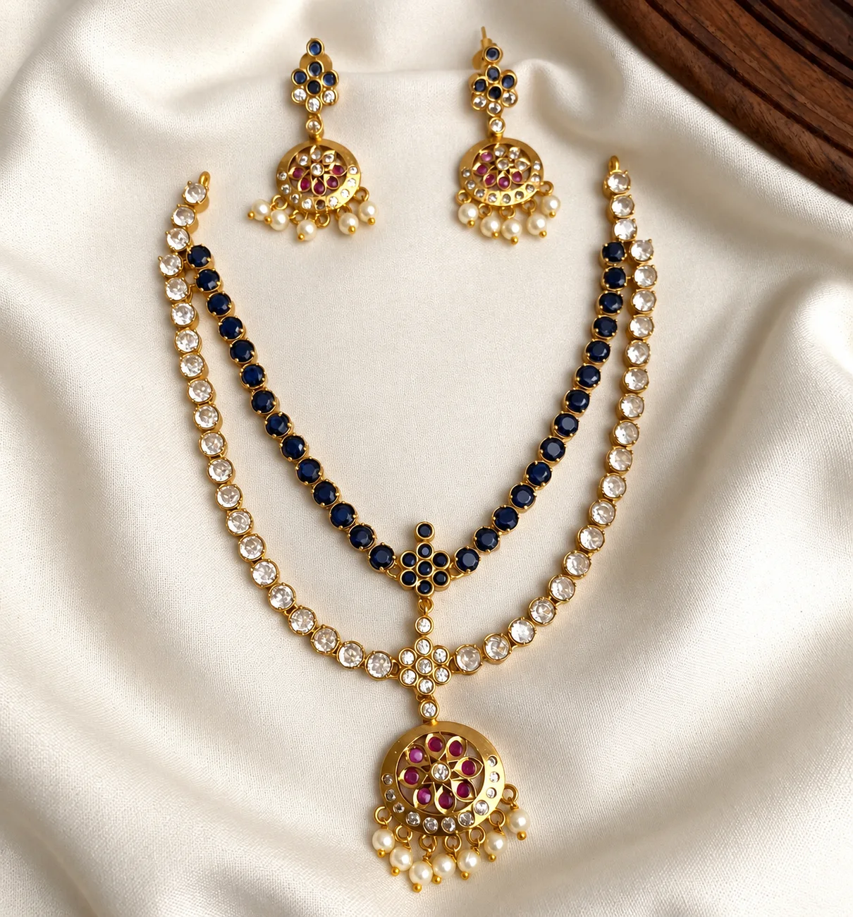 White and Blue Double Layer Necklace - Handcrafted Jewellery by Gleaming Glitz
