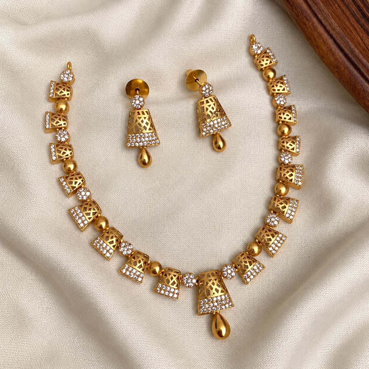 Gold Plated American Diamond Necklace - Handcrafted Jewellery by Gleaming Glitz