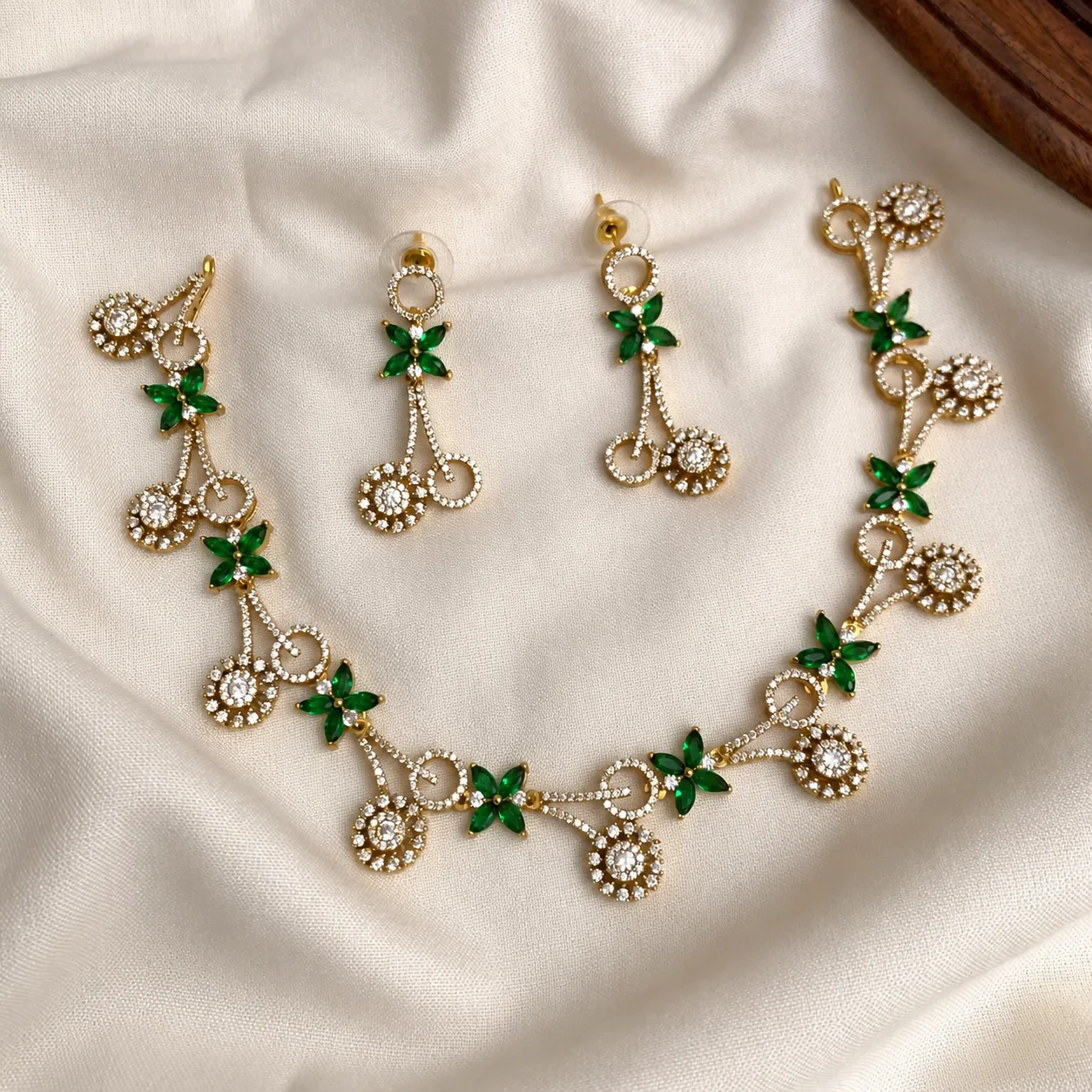 Premium Green Stone Engagement Necklace - Handcrafted Jewellery by Gleaming Glitz