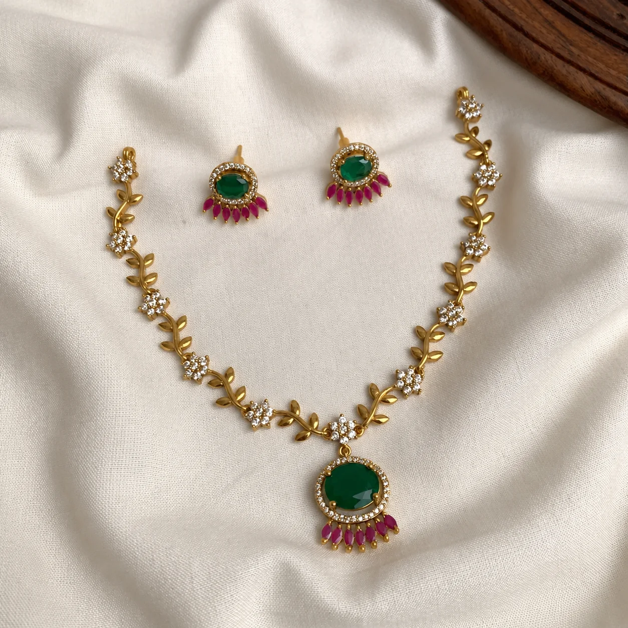 Simple Green and Ruby Mixed Necklace - Handcrafted Jewellery by Gleaming Glitz