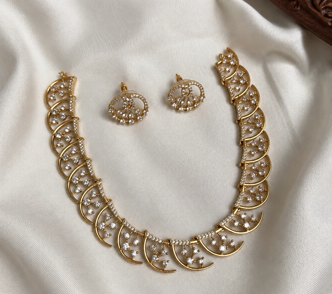 Gold and White Crescent Necklace - Handcrafted Jewellery by Gleaming Glitz