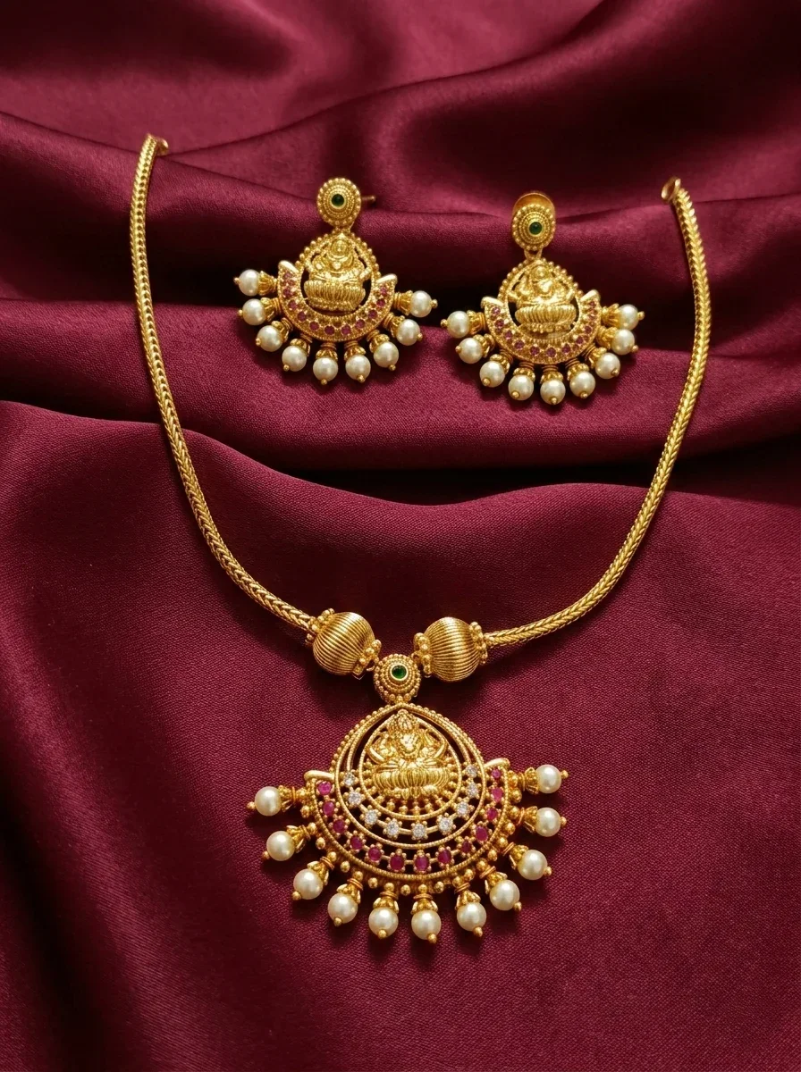 Aishwarya Lakshmi Necklace - Handcrafted Jewellery by Gleaming Glitz