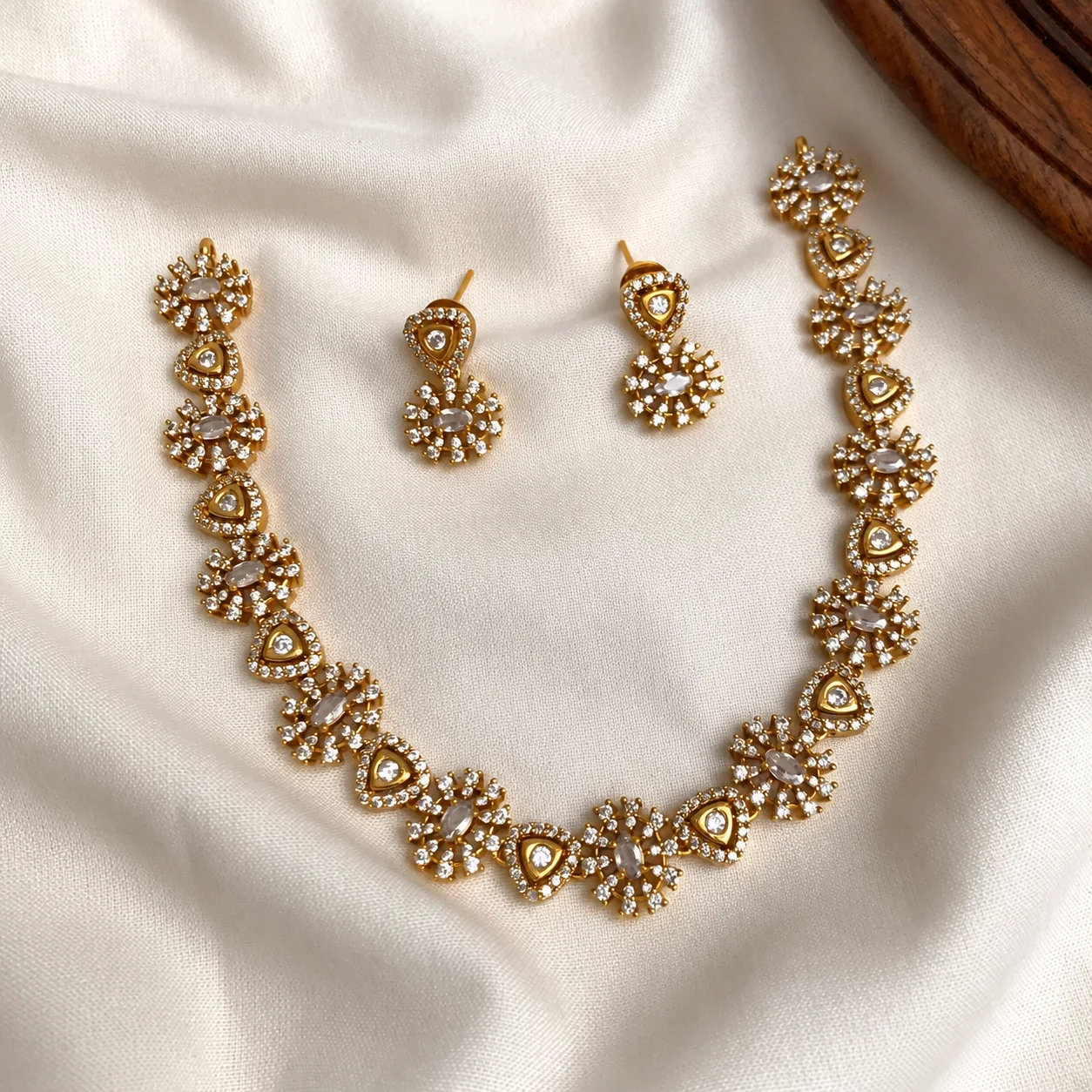 White stone Necklace Set - Handcrafted Jewellery by Gleaming Glitz