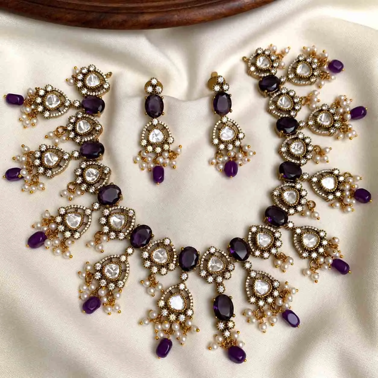 Purple CZ and White mozonight Mixed Victorian Necklace set - Handcrafted Jewellery by Gleaming Glitz
