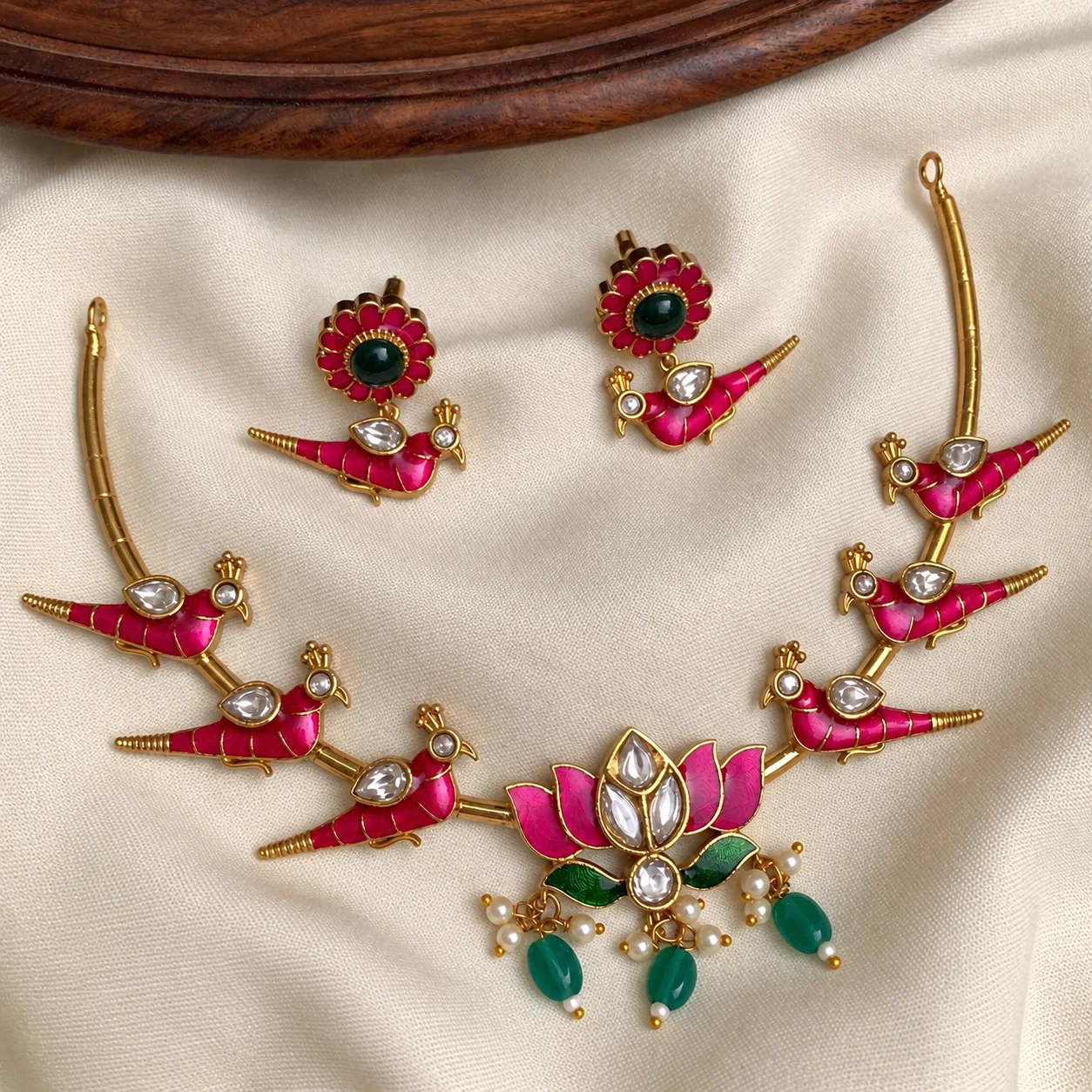 Jadau Lotus Hasli Necklace - Handcrafted Jewellery by Gleaming Glitz