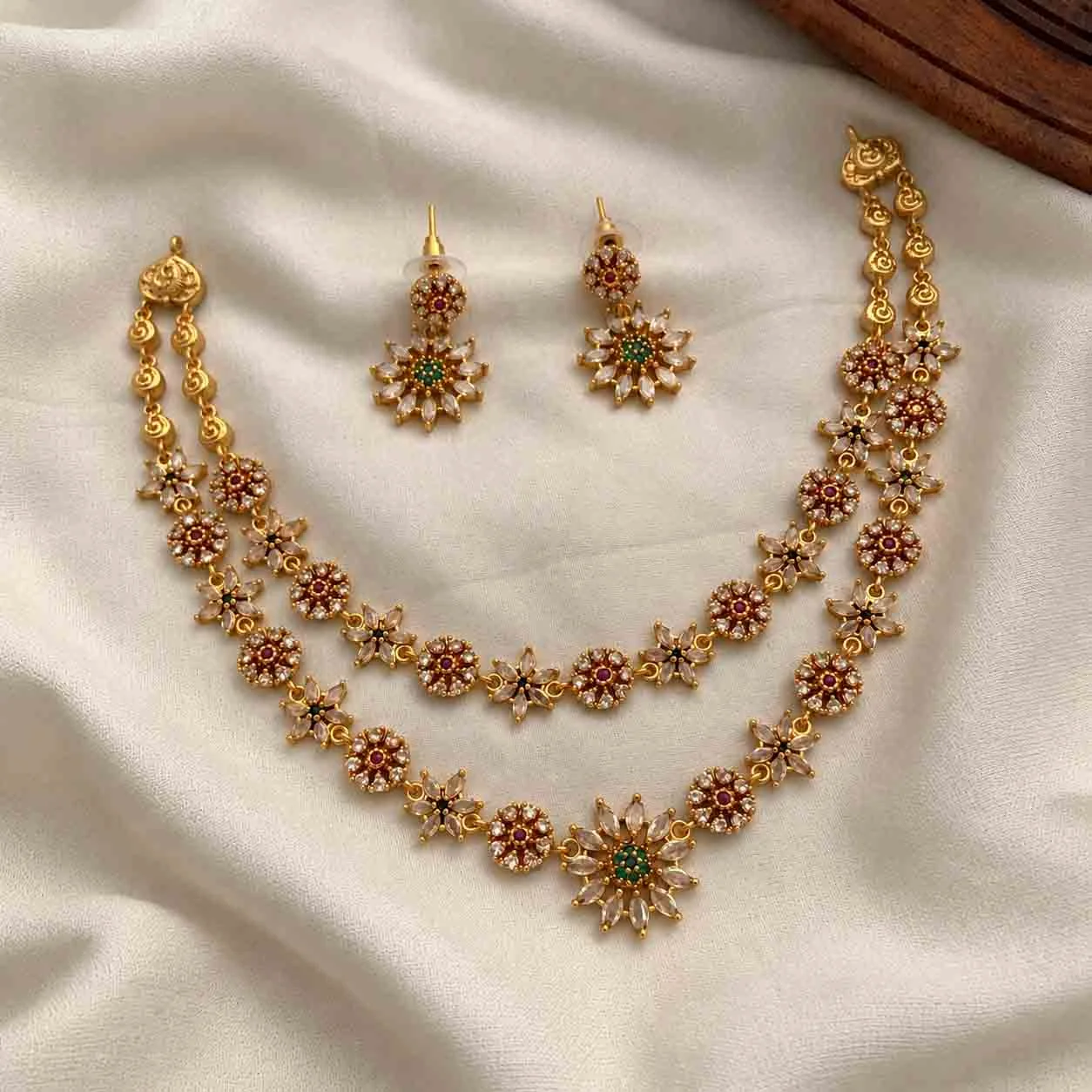 Doucle Line Floral Necklace - Handcrafted Jewellery by Gleaming Glitz