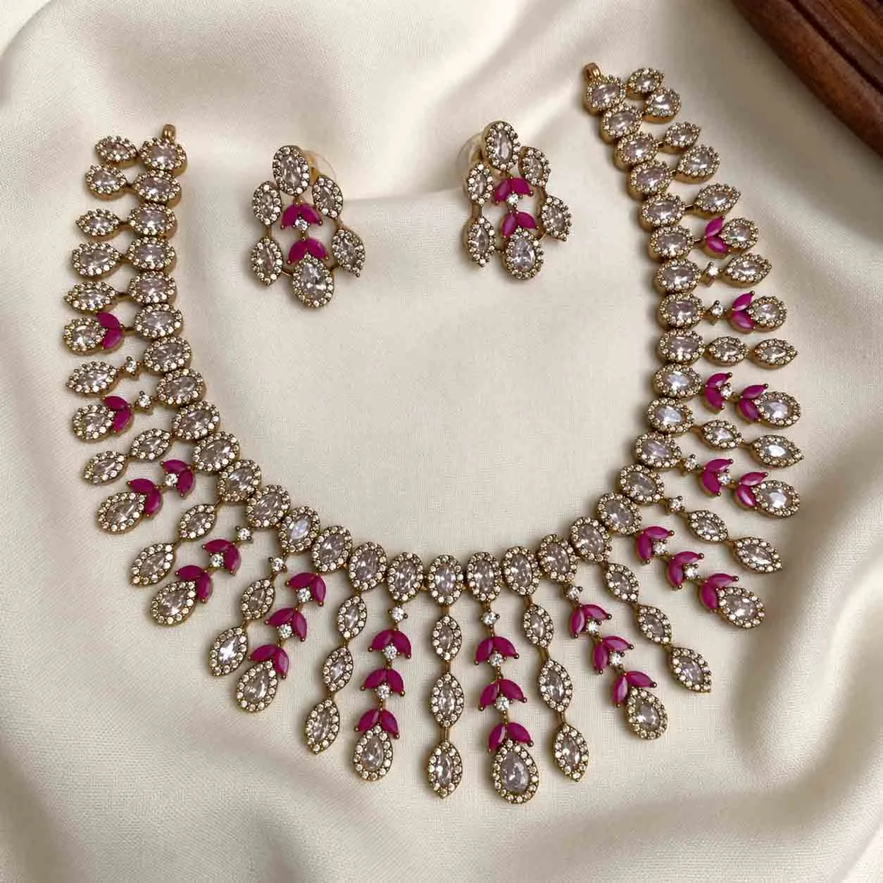 Premium Ruby and White victorian set - Necklaces by Gleaming Glitz