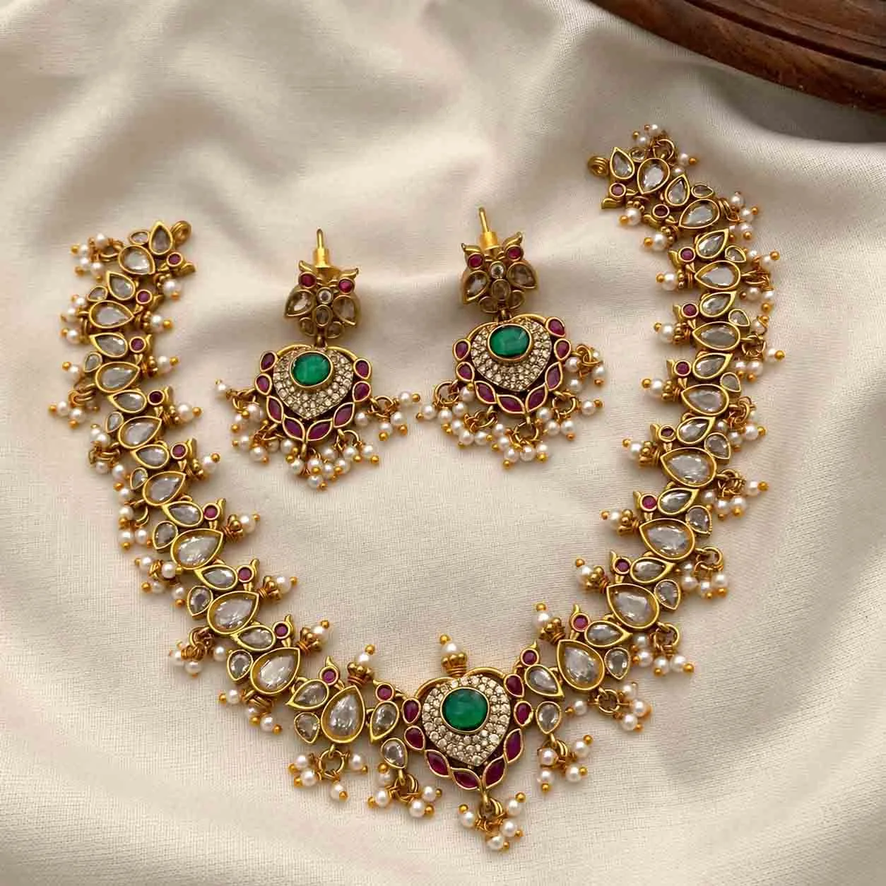 Premium Traditional South Inidan Kemp Necklace - Necklaces by Gleaming Glitz