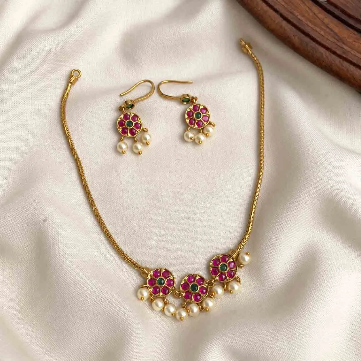 Simple Kempu stone Necklace - Necklaces by Gleaming Glitz