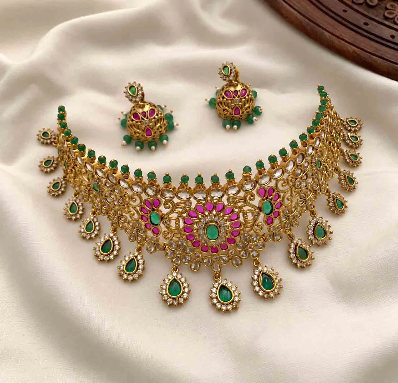 Exclusive Heritage Choker with Jumka - Necklaces by Gleaming Glitz
