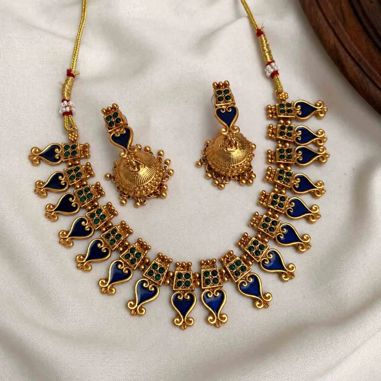 Antique Blue Pallakka Kerala Set - Necklaces by Gleaming Glitz