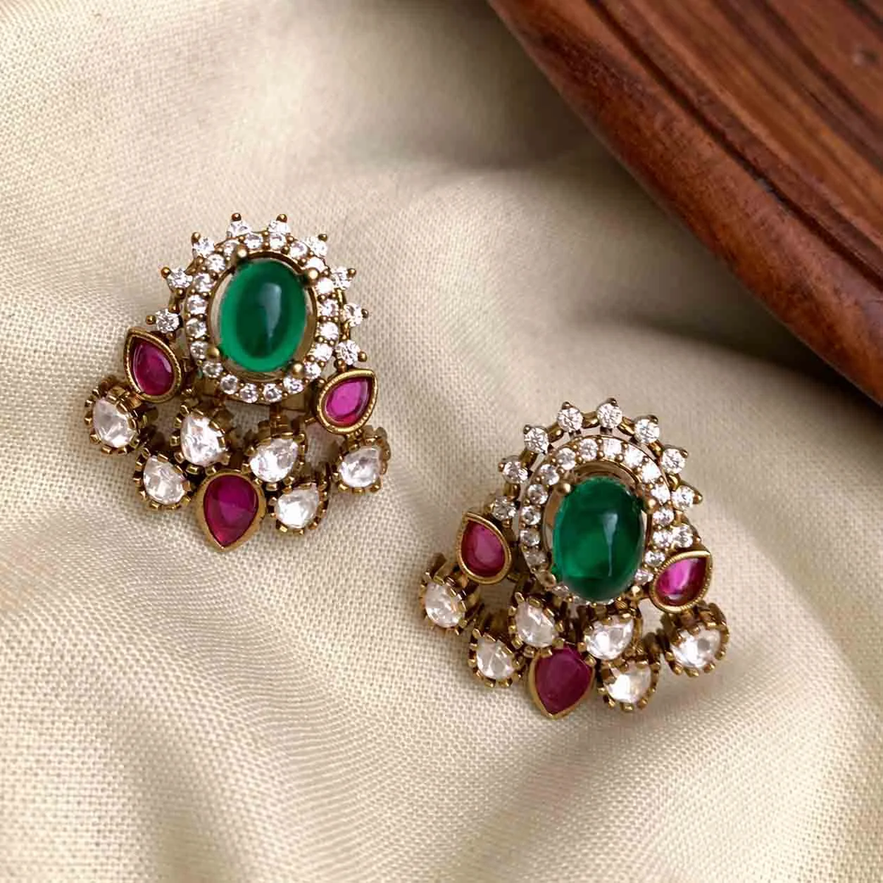Emerald and Ruby Premium Earrings - Stud Earrings by Gleaming Glitz