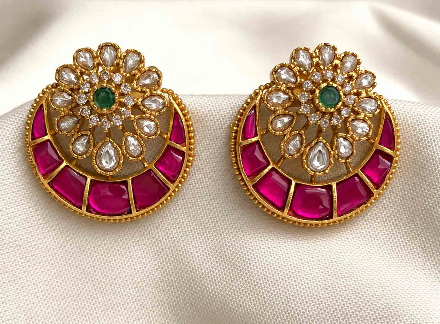 Premium Jadau and CZ mixed earrings - Stud Earrings by Gleaming Glitz