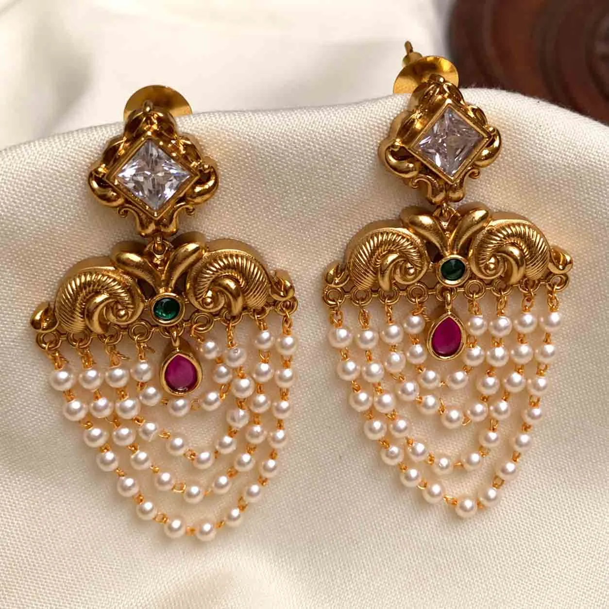 Trending Hanging Pearl Antique Earrings - Stud Earrings by Gleaming Glitz