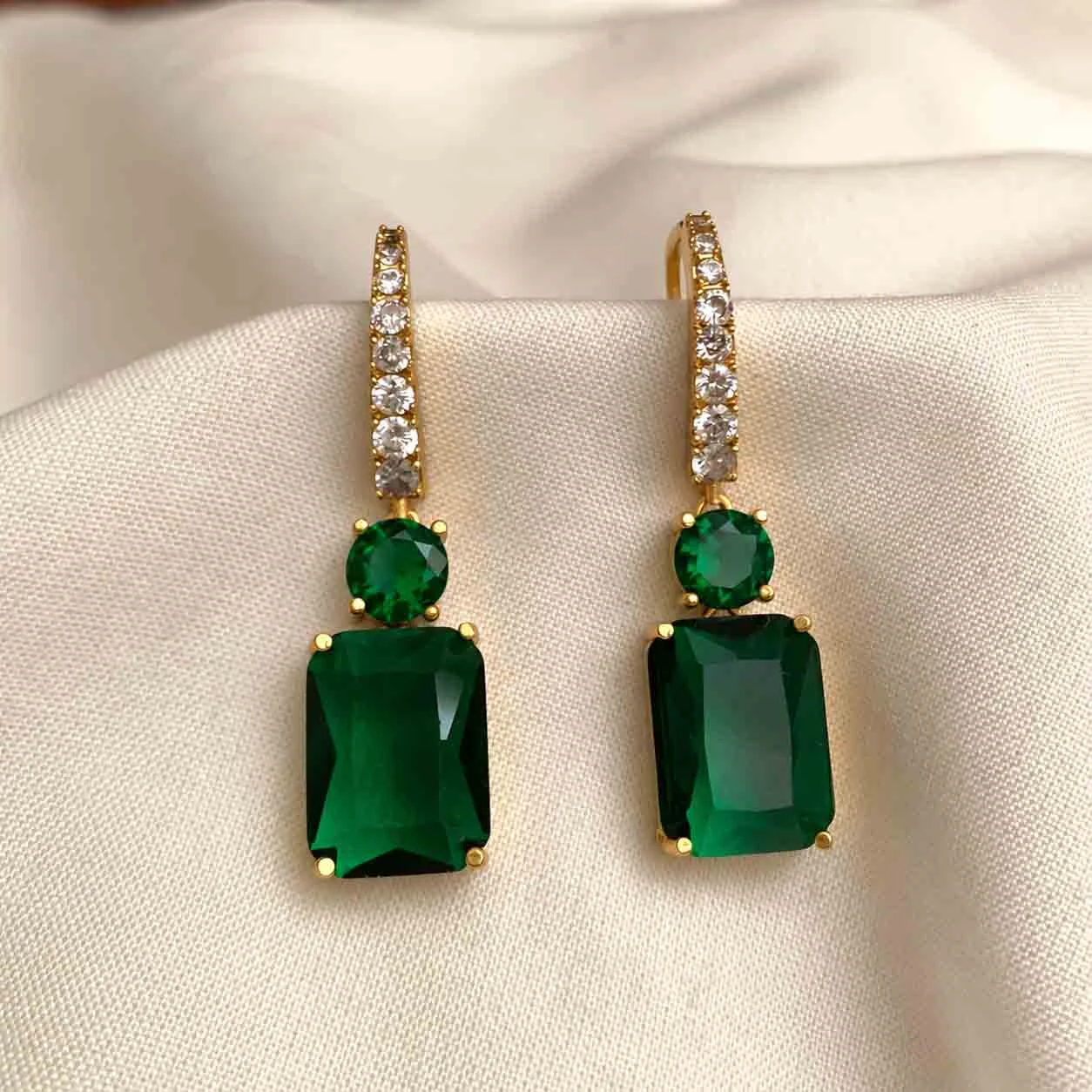 Emerald Stone Fashion Earrings - Stud Earrings by Gleaming Glitz