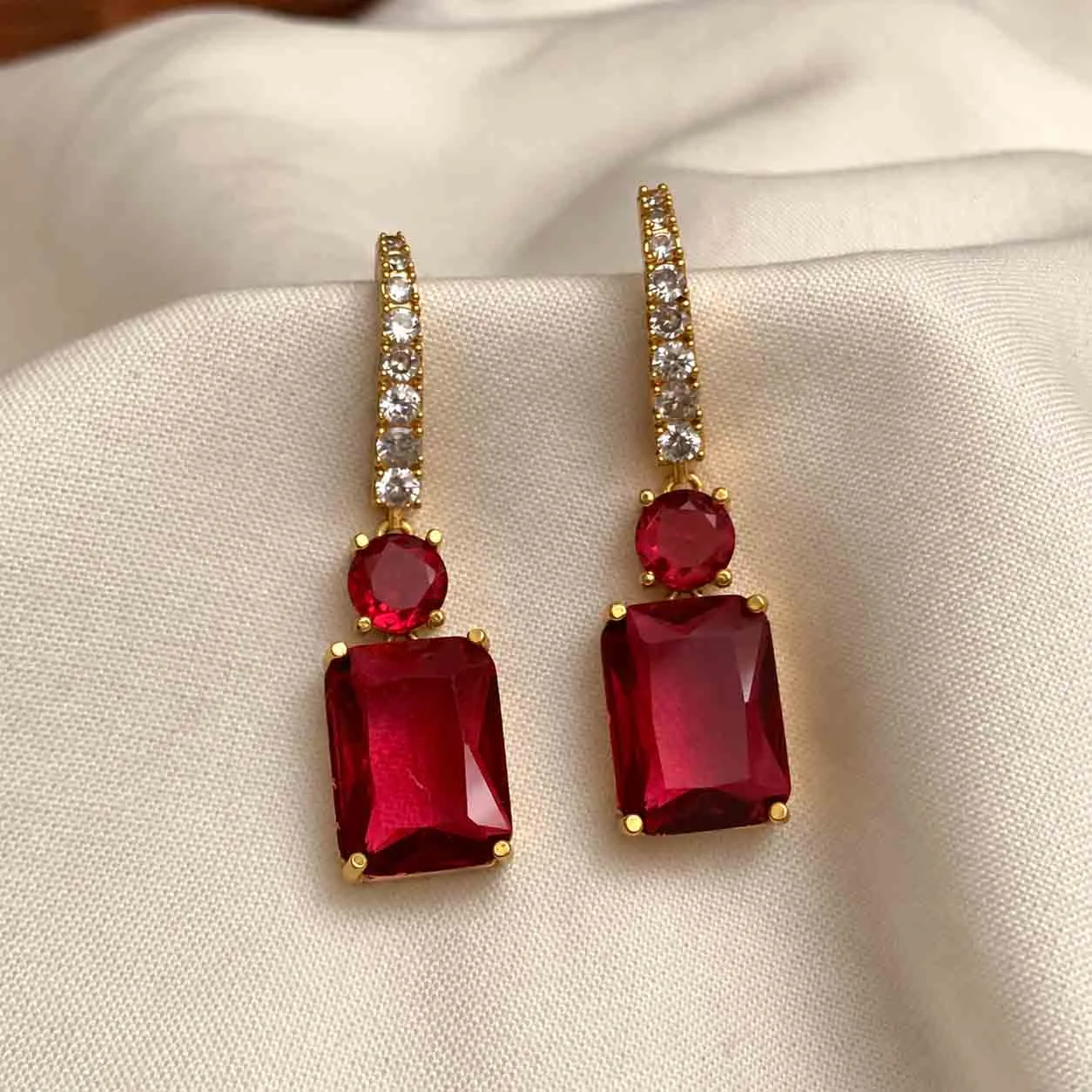 Ruby Stone Fashion Earrings - Stud Earrings by Gleaming Glitz