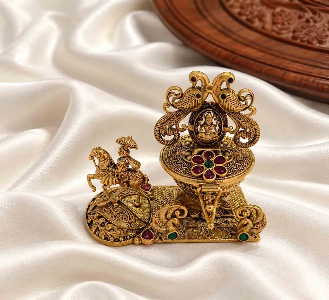 Exclusive Antique Gold Kumkum Dubbi with Lashmi - Kumkum Dabbi by Gleaming Glitz