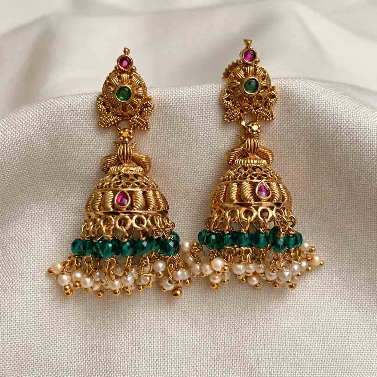 Antique Jumka with Green Agate Beads - Handcrafted Jewellery by Gleaming Glitz