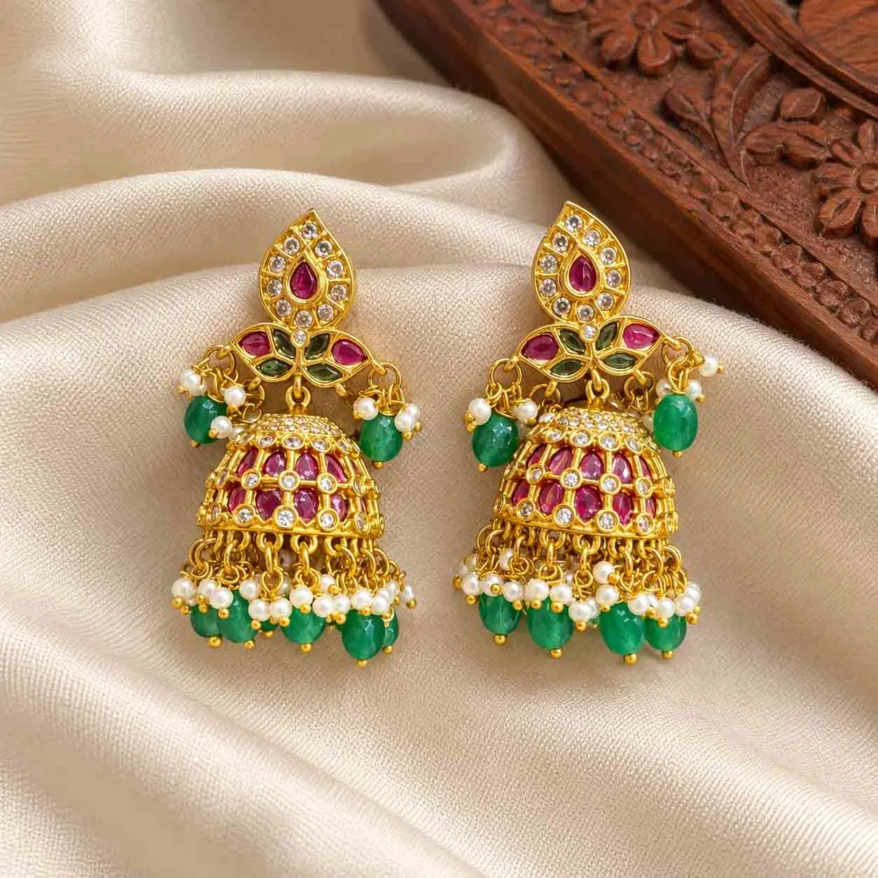 Kemp stone Jumka with Green beads - Jumka by Gleaming Glitz