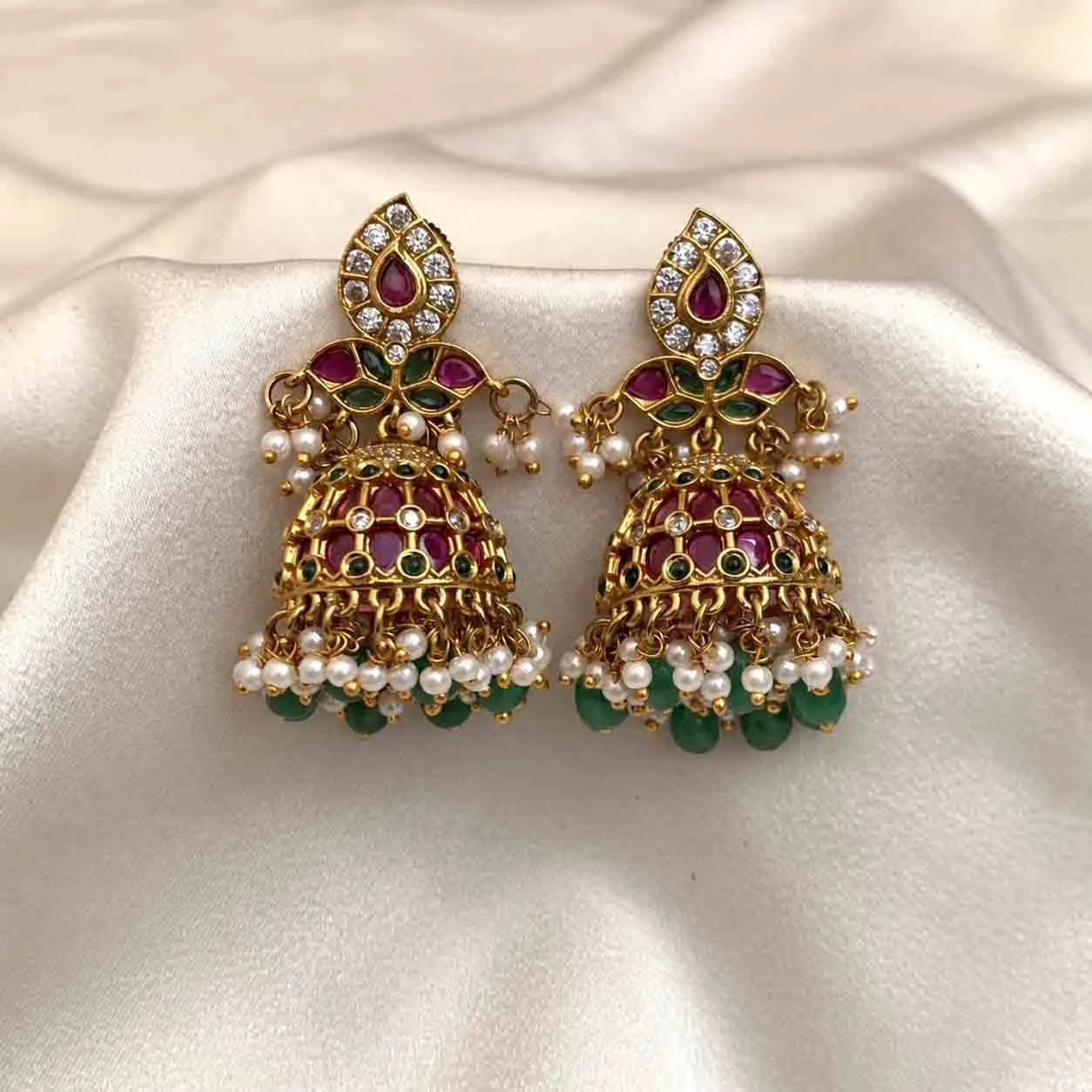 Kemp stone jumka with green agate beads - Jumka by Gleaming Glitz