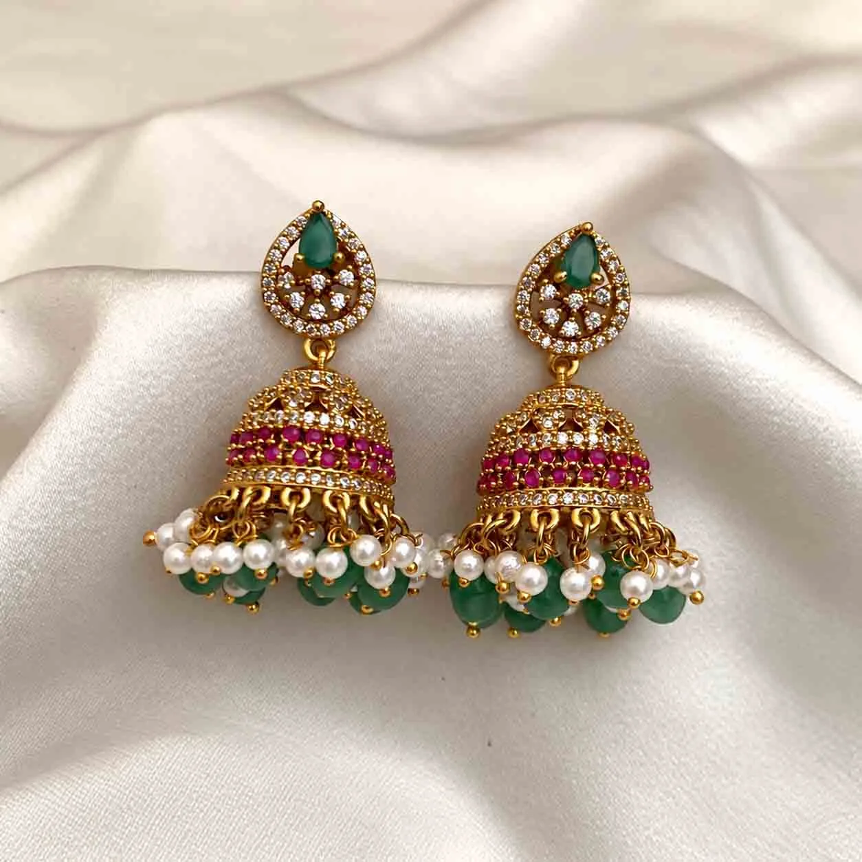 Premium Red and Green AD mixed Jumka - Jumka by Gleaming Glitz
