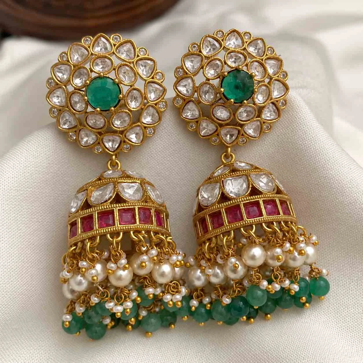 High End Jadaua Jumka with fresh water pearls - Jumka by Gleaming Glitz