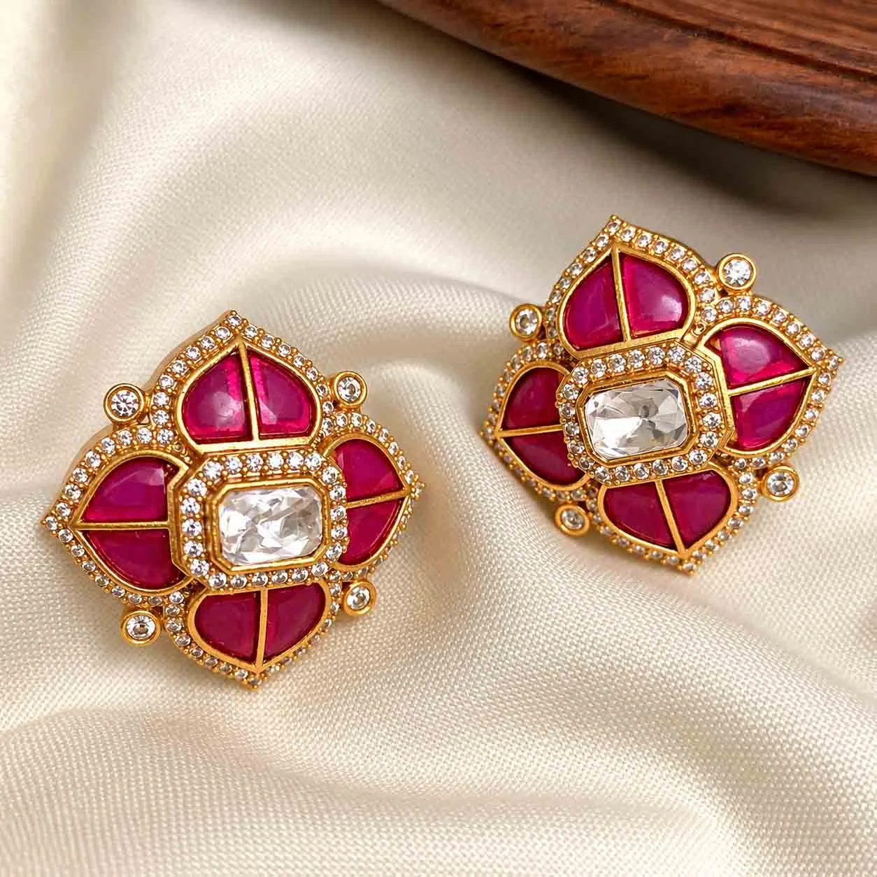 Floral Red stone earrings