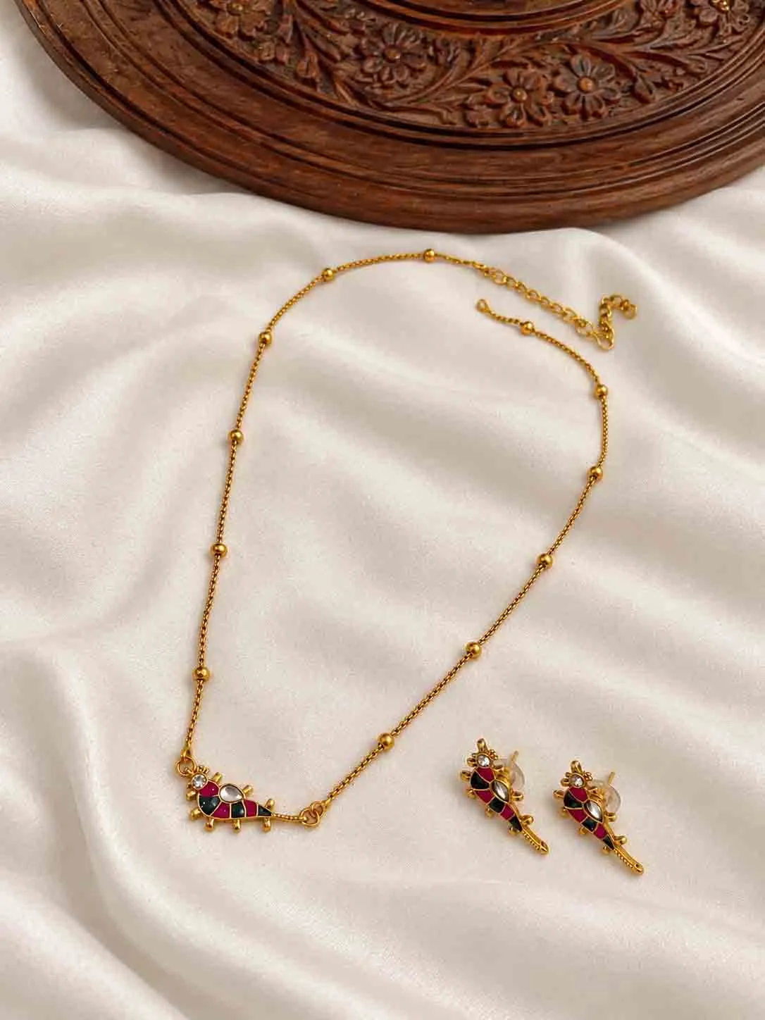 Traditional Meenakari Parrot Pendant Chain